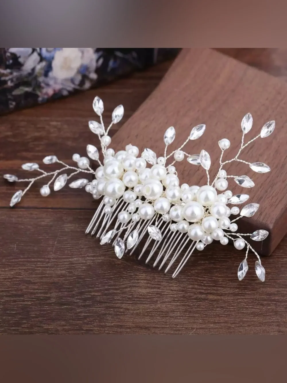 Anthropologie Faux Pearl & Crystal Bridal Hair Comb - White